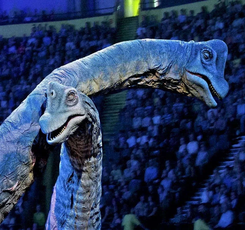 Two Brachiosaurus in Walking with Dinosaurs live arena show