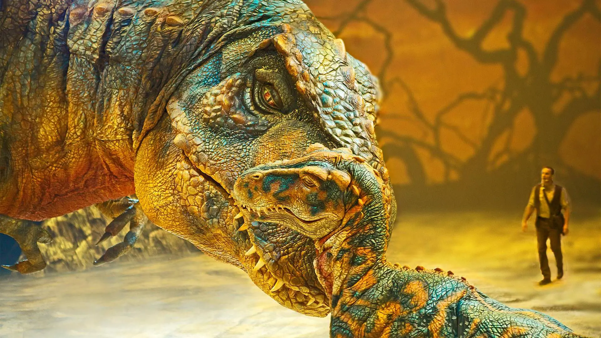 Mother and baby T-rex puppets in Walking with Dinosaurs live arena show