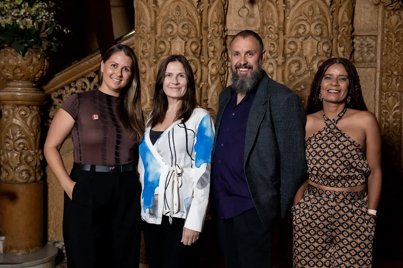 Miranda from Jilya Institute for Mental Health for Indigenous communities and Maitland and Bobbie from Yirra Yaakin Theatre co with Carmen Pavlovic Global Creatures