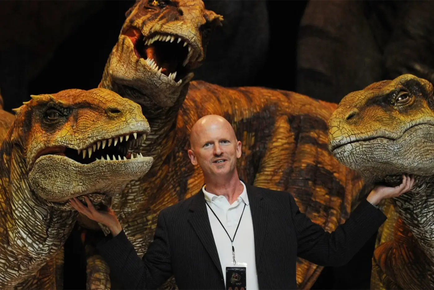 Walking With Dinosaurs Arena Spectacular Tour - Director Scott Faris and dinosaur puppets
