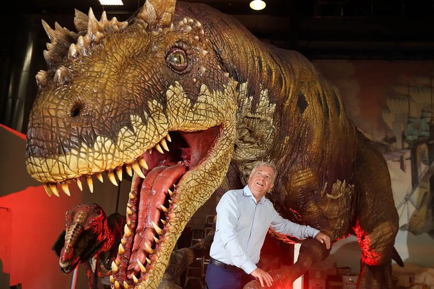 Walking With Dinosaurs Arena Spectacular Tour - Producer Gerry Ryan and dinosaur puppet