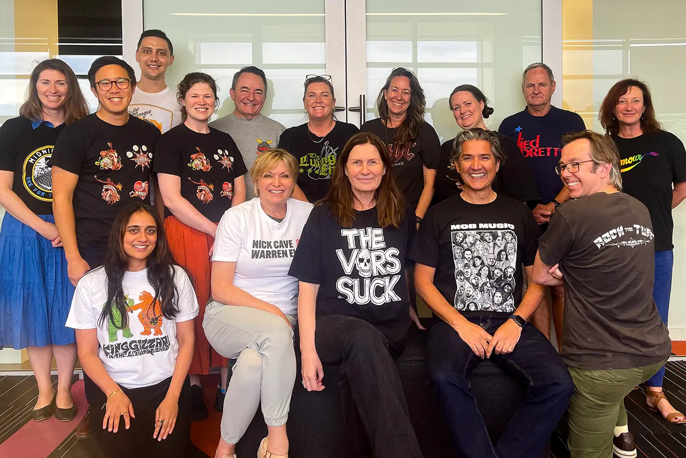 The Global Creatures team at Sydney HQ in their Ausmusic t-shirts